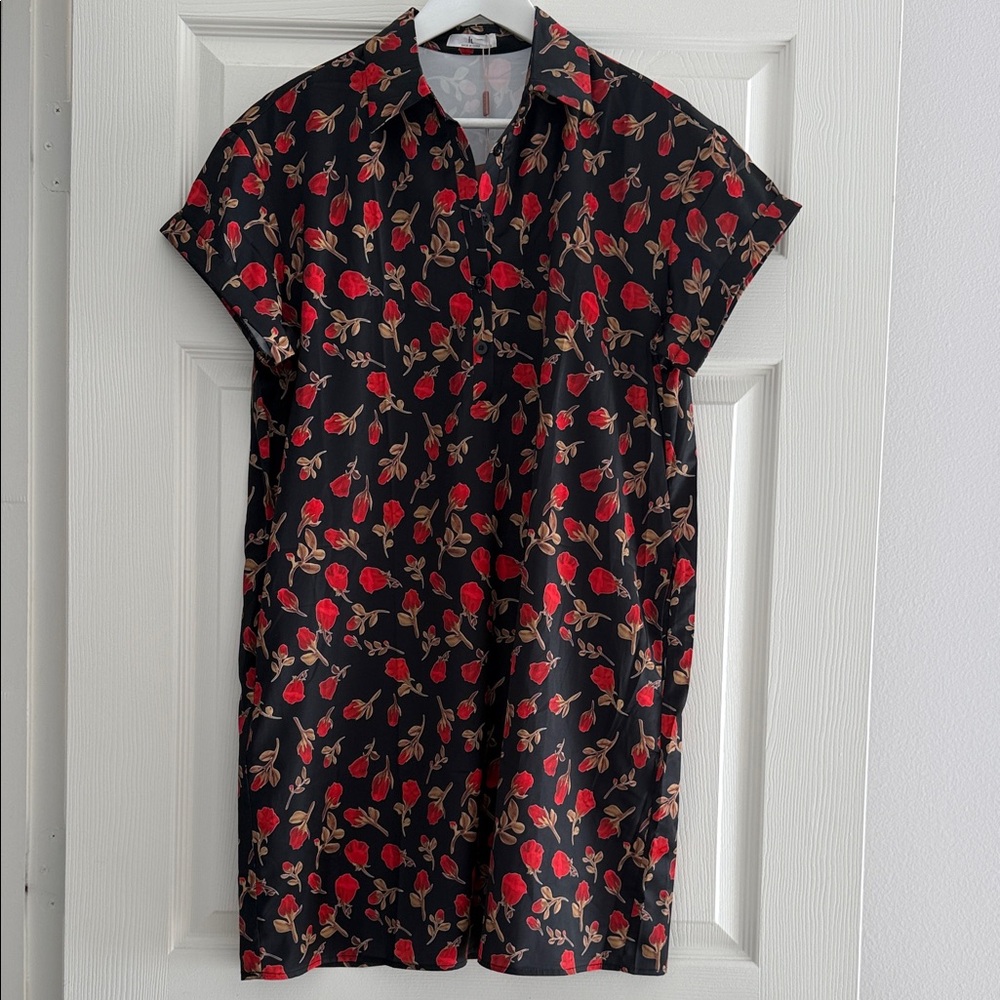 Chic Black and Red Floral Mini Dress